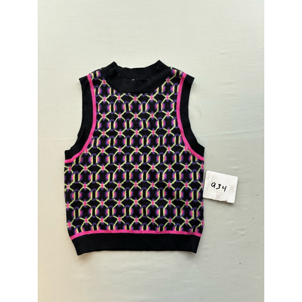 SO Goods For Life Womens Geometric Knit Sweater Vest Black Pink Purple Medium
